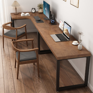 简约家用实木l型转角双人长书桌台式电脑桌拐角办公桌靠墙工作台