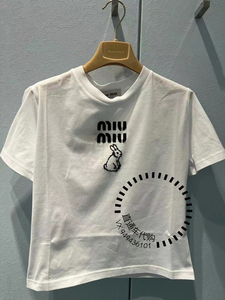 欧洲正品代购miumiu/缪缪 23早春新款 白色logo兔子t恤