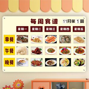 幼儿园食谱展示栏每周菜谱展示板墙贴公告栏小学校食堂菜单公示栏