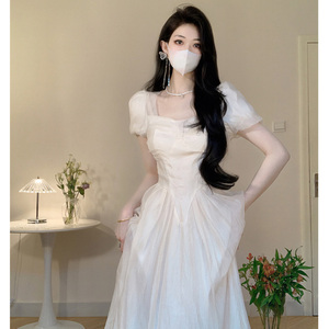 法式初恋桔梗白色连衣裙仙女夏季超仙森系气质高级感在逃公主裙子