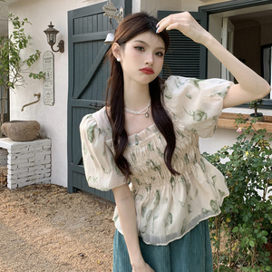 法式泡泡袖雪纺衬衫仙女夏季设计感小众独特别致绝美上衣超仙甜美