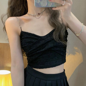 甜辣妹链条小吊带背心女夏外穿内搭性感独特别致锁骨抹胸上衣法式
