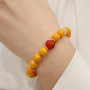 天然鸡油黄老蜜蜡手串南红玛瑙招财转运珠子8mm素圈单圈手链定制