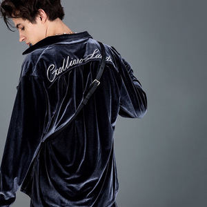 galliano landor银线刺绣高街gl丝绒长袖衬衫宽松休闲衬衣外套潮