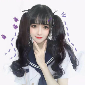 双马尾假发女lolita软妹可爱绑带式长卷发大波浪高低马尾逼真辫子