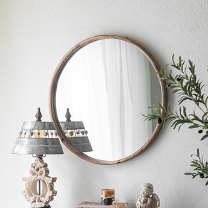 复古做旧化妆镜壁挂卧室圆形艺术镜子挂墙式梳妆镜美式圆镜装饰镜