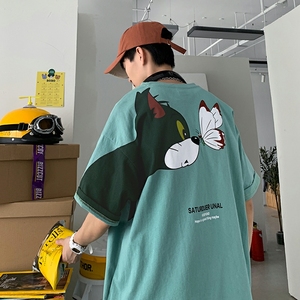 柚子先生潮衣馆 夏季港风短袖t恤男青年宽松休闲潮流韩版半袖上衣