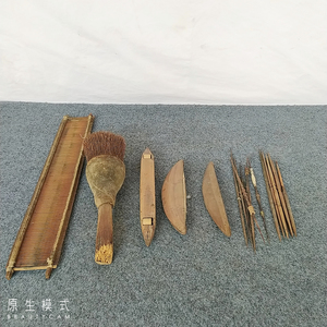 民俗老物件老织布工具纺车配件纺线锭子篦子刷子梭子机杼茶托道具