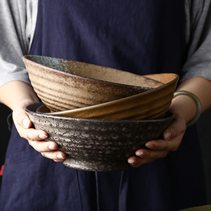 日式餐具陶瓷碗商用大号拉面碗斗笠碗复古面碗老式土碗粗陶碗