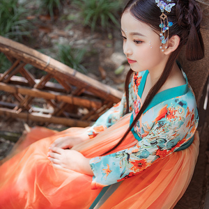 儿童汉服秋装女童古装超仙公主樱花汉服连衣裙襦裙12岁女孩古装