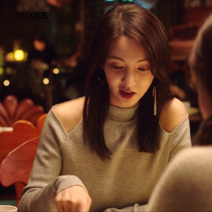 tuxee不起的女孩金晨沈思怡同款衣服新款半高领漏肩针织衫毛衣