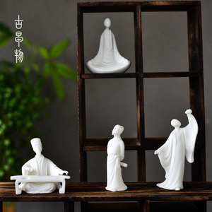 古早物创意德化白瓷茶宠人物摆件琴棋书画禅意家居客厅陶瓷工艺品