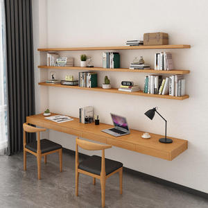 定制靠墙壁挂式悬空书桌书架组合墙上一字形长条实木带抽屉写字台