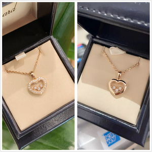 正品chopard/萧邦透明玻璃爱心项链 18k玫瑰金 快乐钻石 锁骨链女