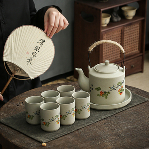 围炉煮茶壶套装提梁壶陶瓷大容量茶壶器家用老式复古泡茶壶凉水壶