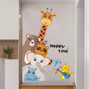 卡通动物长颈鹿墙贴画宝宝儿童房间墙面装饰贴纸卧室门贴墙纸自粘