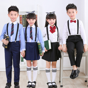 儿童演出服男童小学生礼服背带裤男孩主持人朗诵表演服装合唱服秋