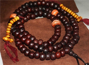 西藏凤眼菩提108颗佛珠手串老清代朱砂供尼泊尔项链算盘珠古董