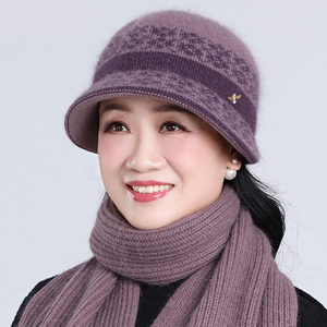 老太太帽子女式春秋老年人奶奶毛线针织帽冬季加绒棉帽中老年妈妈