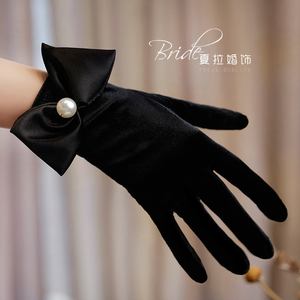 赫本风黑色丝绒蝴蝶结手套晚宴手套礼服配饰影楼摄影配饰礼服手套
