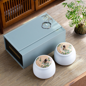 江山双罐陶瓷茶叶罐高档茶叶礼盒包装茶道配件密封防潮储存家用
