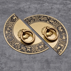 家装开门同十二生肖双拉手音橱柜圆形柜门铜中式款抖酒柜仿古纯铜