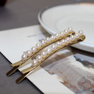 淡水珍珠发夹真珍珠一字夹手工编制对夹小夹子刘海夹顶夹