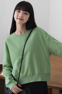 爱依服2021秋季新款港风抹茶绿圆领卫衣女短款宽松春秋bf潮百搭套