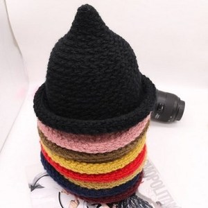 韩国新款小尖头毛线帽韩版潮针织帽尖帽手工奶嘴帽帽女尖尖秋冬帽