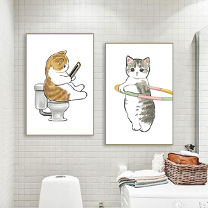 儿童房装饰画温馨可爱猫咪挂画厕所卫生间浴室墙面壁画防水免打孔