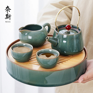 2024新款哥窑提梁壶功夫茶具套装家用小茶台个人专用一两人泡茶杯
