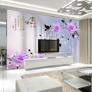 新款客厅电视背景墙墙贴18D凸凹现代简约壁画玫瑰花立体影视墙布