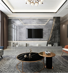 客厅电视背景墙微晶石岩板瓷砖木格栅现代简约悬空轻奢uv大理石材