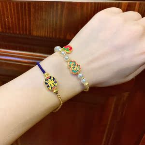 景泰蓝珐琅彩半手镯仿烧黄金沙编织链古法多宝串珍珠子不语bv配饰