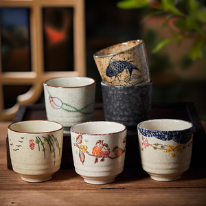 日式复古家用陶瓷酒杯小茶杯水杯杯套装主人杯子喝茶个人专用茶具