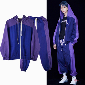 王一博同款风格衣服潮男女宽松春夏紫色上衣外套 裤子运动服套装