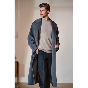 riz 男人都想要的飒大衣 高端莫兰迪灰色双面羊绒大衣中长款外套