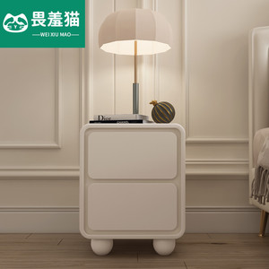 北欧创意ins奶油风床头柜白色实木钢琴烤漆床头柜现代简约储物柜