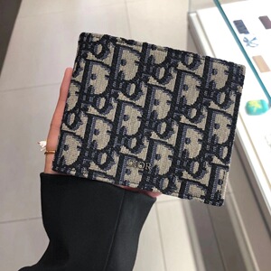 dior/迪奥 老花钱包短款帆布两层折叠式卡包带零钱夹