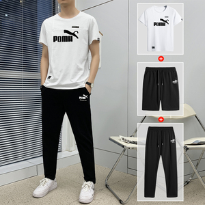 经典彪马运动套装男夏季新款纯棉短袖跑步服韩版潮流休闲三件套薄