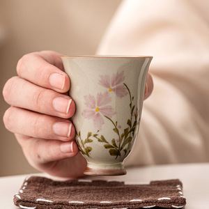 草木灰小雏菊闻香杯主人杯功夫茶具陶瓷茶杯品茗杯家用水杯子单杯