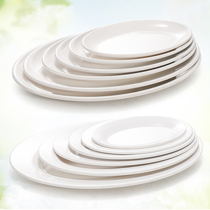 密胺白色盘子椭圆形塑料菜碟子鱼盘平盘商用仿瓷牛肉火锅盘子菜盘