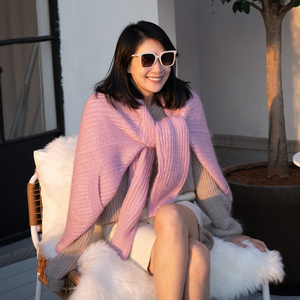 amandax "冬日马卡龙" 真丝马海羔羊毛云朵感针织开衫外套