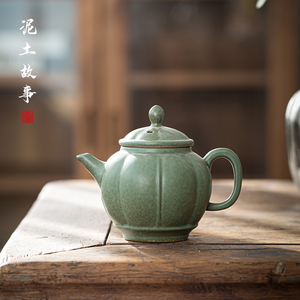 景德镇绿釉窑变茶壶单壶日式复古手工功夫茶具家用陶瓷西施壶