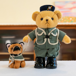 警察小熊消防公仔摆件毛绒玩具狗穿衣交警泰迪熊玩偶宣传礼物礼品