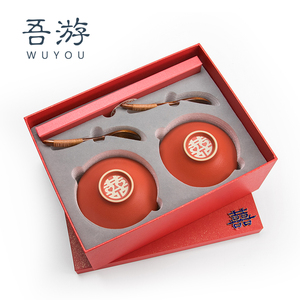 红色结婚碗筷套装陶瓷陪嫁对碗婚礼夫妻碗一对喜碗餐具礼盒定制
