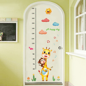 宝宝房墙面布置可爱动物测量身高自沾墙贴卧室客厅木门粘贴组合画