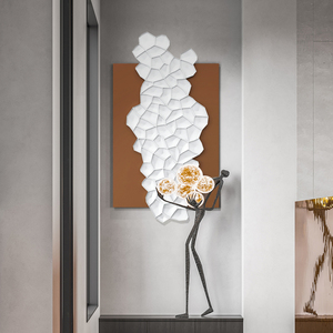 高档入户玄关装饰画走廊过道尽头壁画竖版3d立体浮雕楼梯挂画抽象