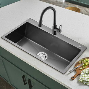 摩恩纳米不锈钢厨房套餐洗菜盆水池洗碗池台中盆手工水槽单槽黑色