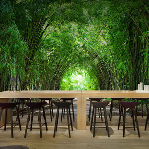 3d延伸空间绿色竹林墙纸客厅卧室天花板壁布大自然风景森林壁画纸